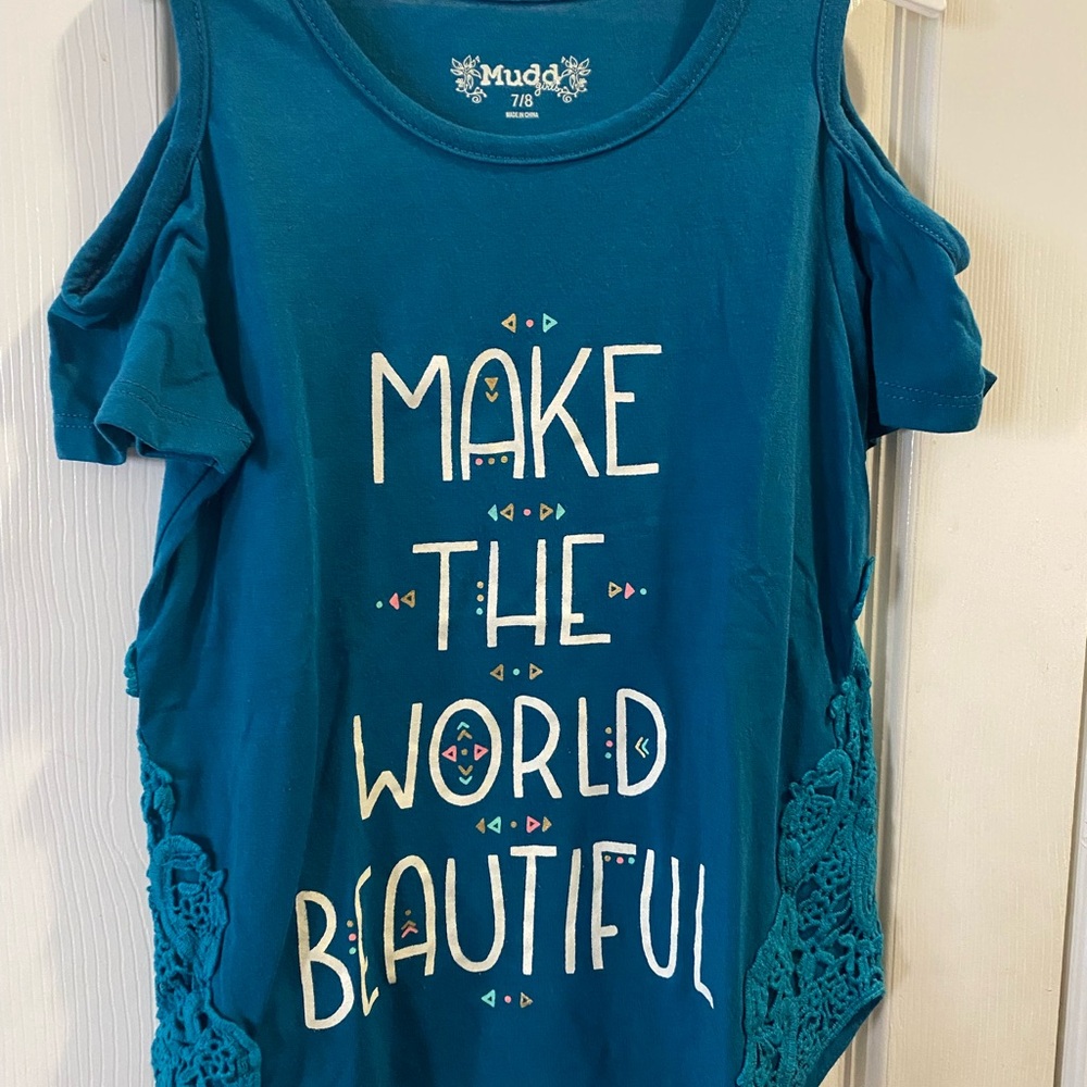 Mudd Teal Cold-Shoulder Graphic Camisole - Teal with White Print
